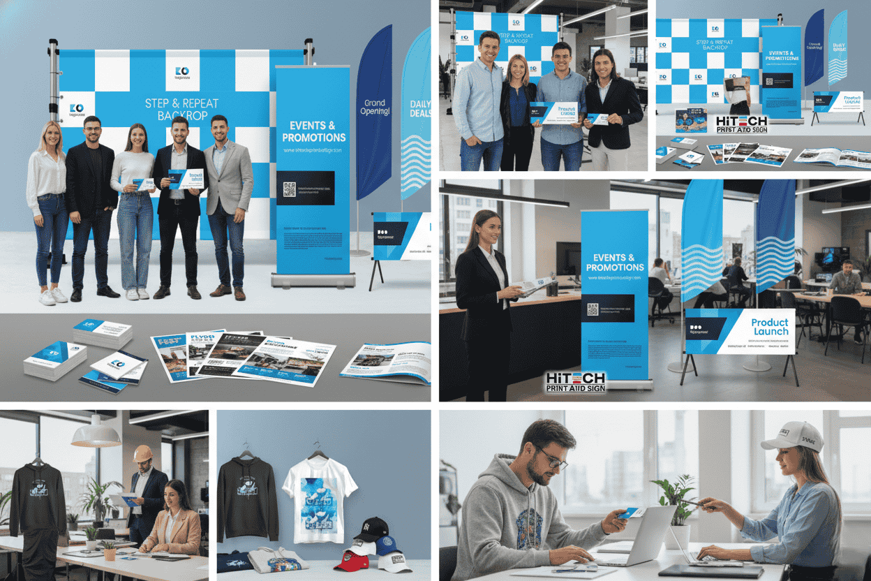 Diverse business professionals using various HiTech Print and Sign products in their workplaces